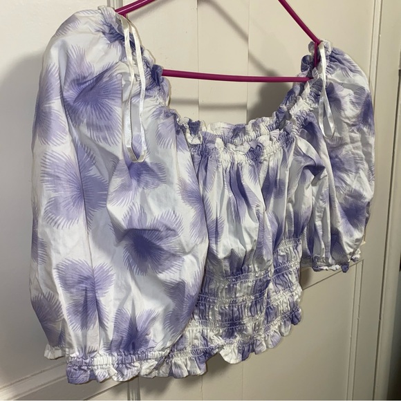 Levi's Large Tilly Printed Smocked Puff Sleeve Ruffle Trim Peasant Top - Picture 9 of 9